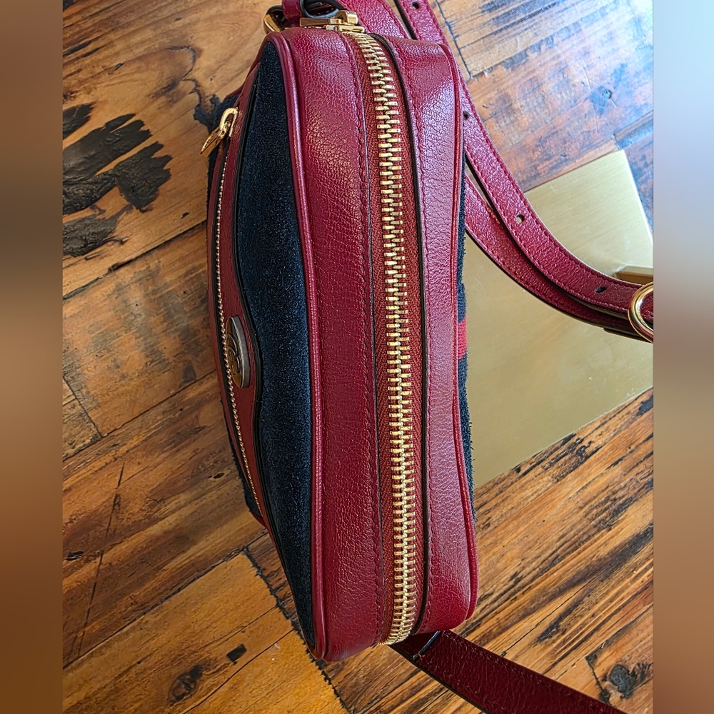 💙 Gucci Ophidia Mini Crossbody Bag in Blue Suede with Red Leather - Picture 9 of 14